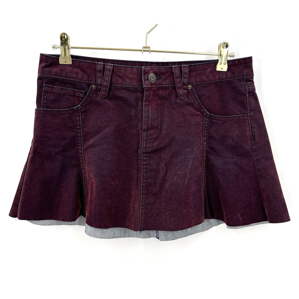 Wild Fable Skirt Women 4 Burgundy Flocked Denim Pleated Mini Y2K Grunge